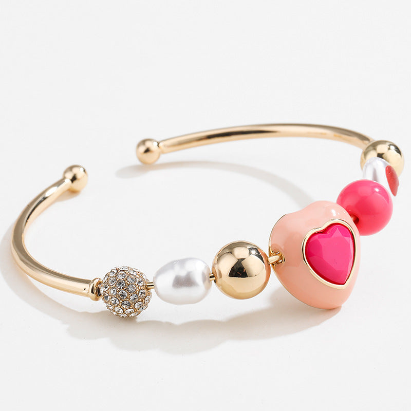 Fashion Heart and Peach Pearl Bracelet Combination