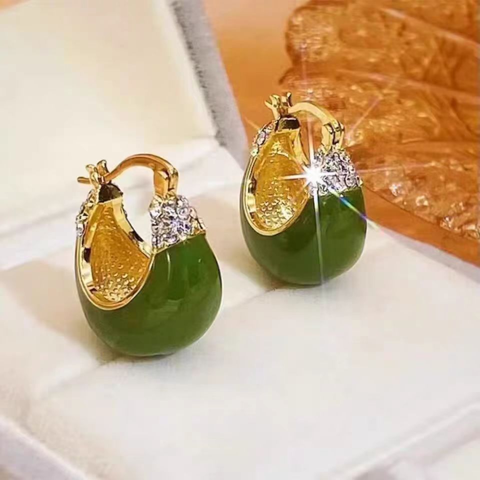 Red & Green Dripping Oil Rhinestone Earrings