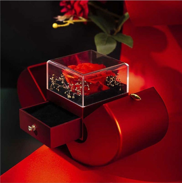 Red Apple Jewelry Box with Eternal Rose & Necklace