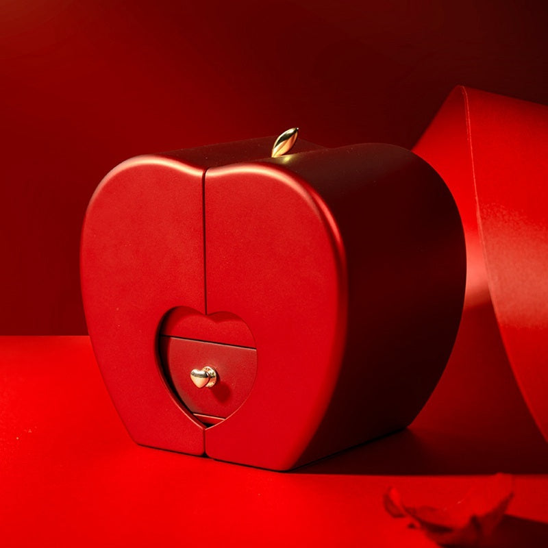 Red Apple Jewelry Box with Eternal Rose & Necklace