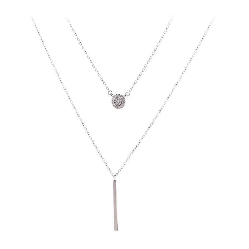 Double Chain with Long Stick Zircon Pendant