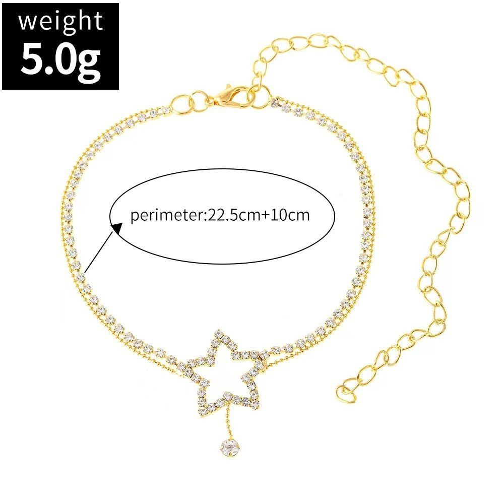 Star & Heart Rhinestone Bead Necklace and Anklet
