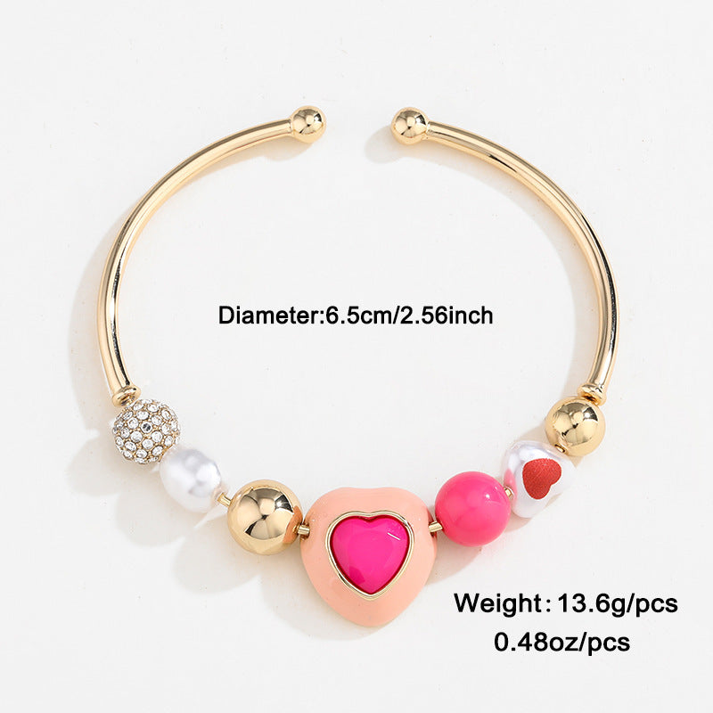 Fashion Heart and Peach Pearl Bracelet Combination