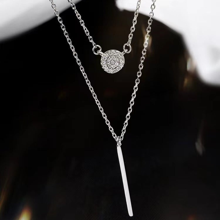 Double Chain with Long Stick Zircon Pendant