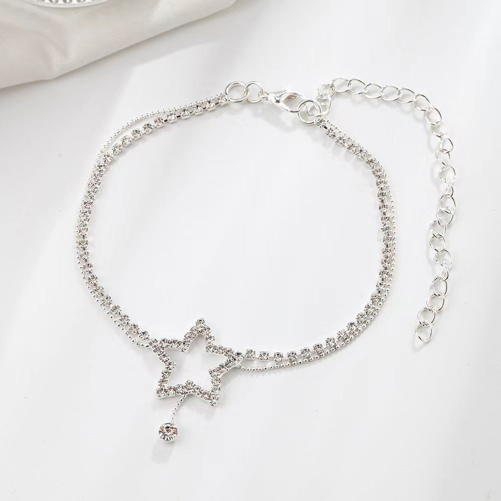 Star & Heart Rhinestone Bead Necklace and Anklet