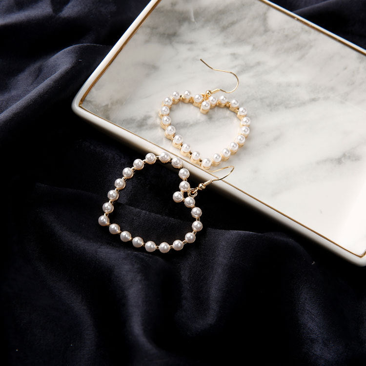 Peach Heart Pearl Pierced Earrings