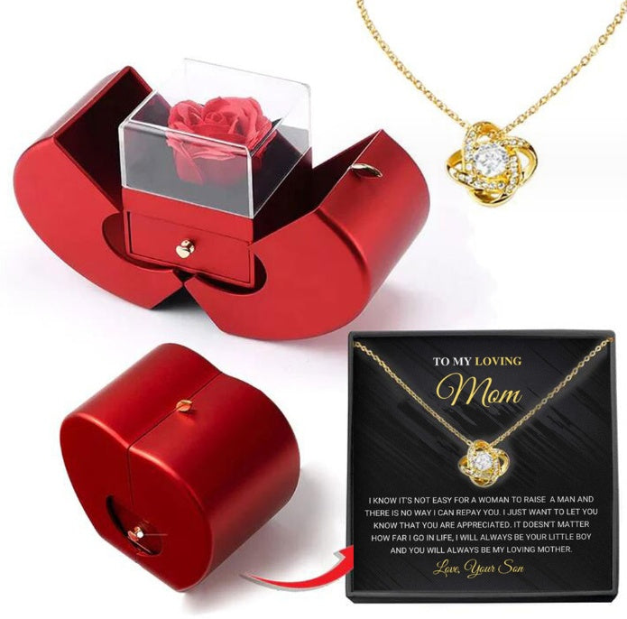 Red Apple Jewelry Box with Eternal Rose & Necklace