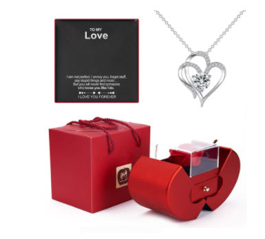 Red Apple Jewelry Box with Eternal Rose & Necklace