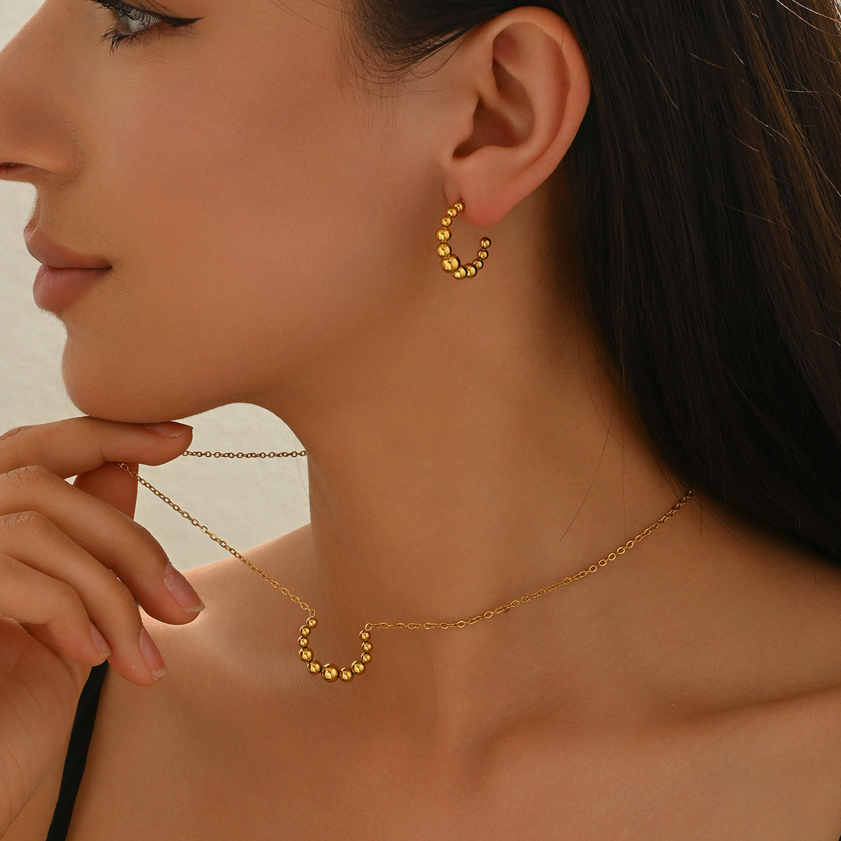 Golden Crescent Pendant Necklace and Earrings Set