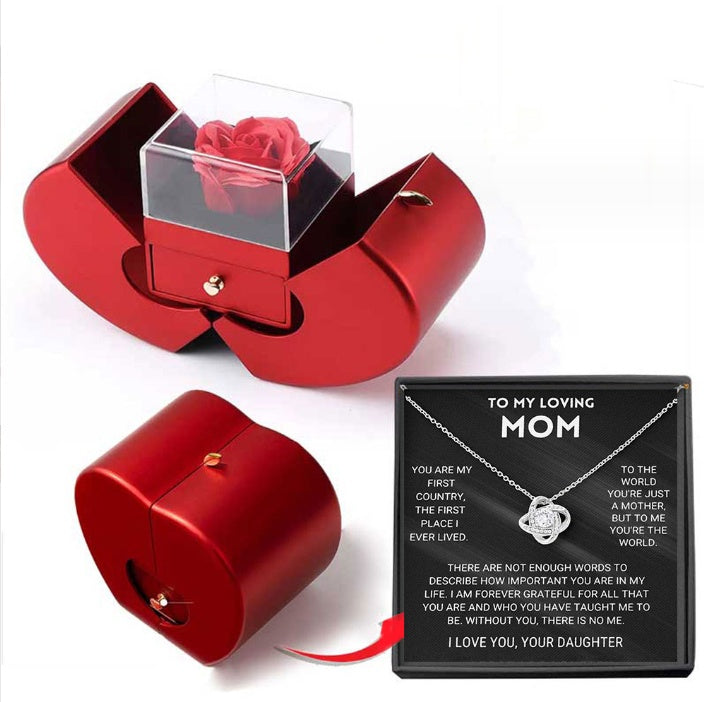 Red Apple Jewelry Box with Eternal Rose & Necklace