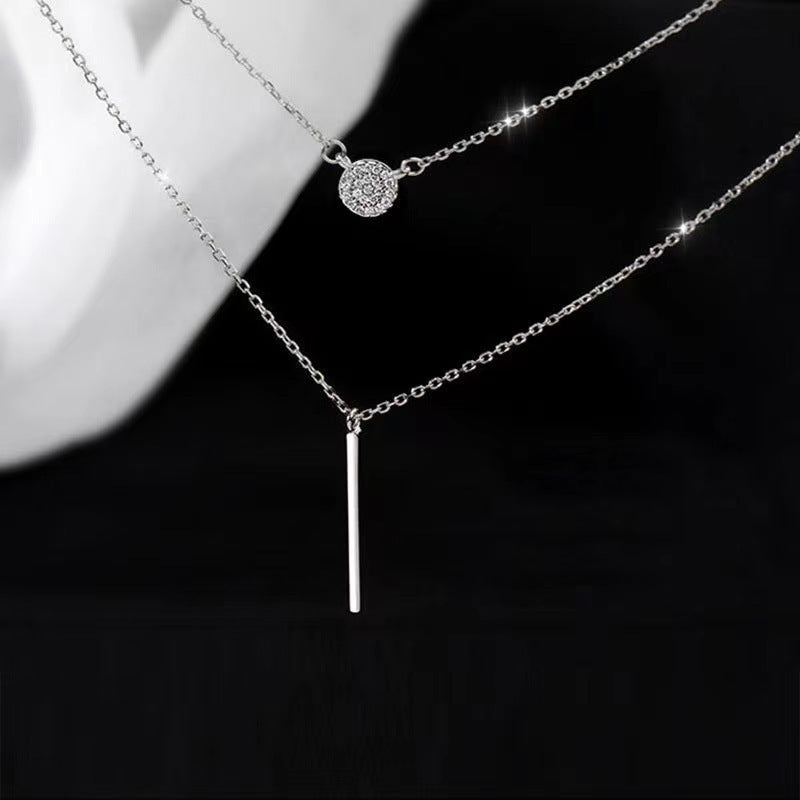 Double Chain with Long Stick Zircon Pendant