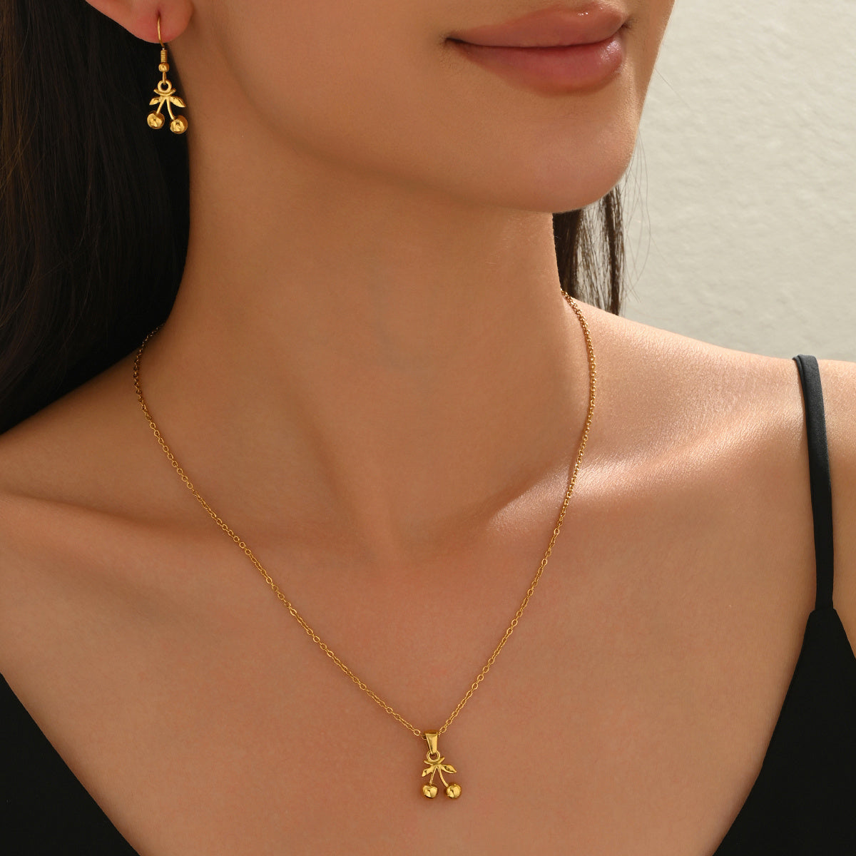 Cherry Pendant Necklace & Earrings Set