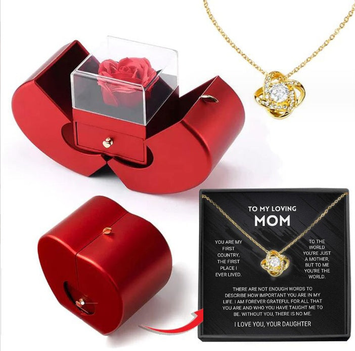 Red Apple Jewelry Box with Eternal Rose & Necklace