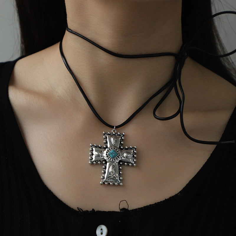 Vintage Embossed Cross Necklace