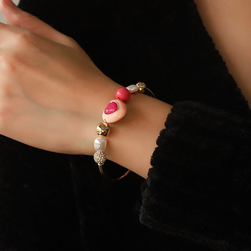 Fashion Heart and Peach Pearl Bracelet Combination