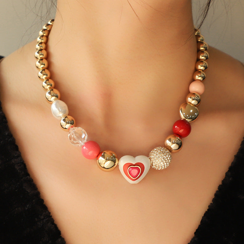 Fashion Heart and Peach Pearl Bracelet Combination