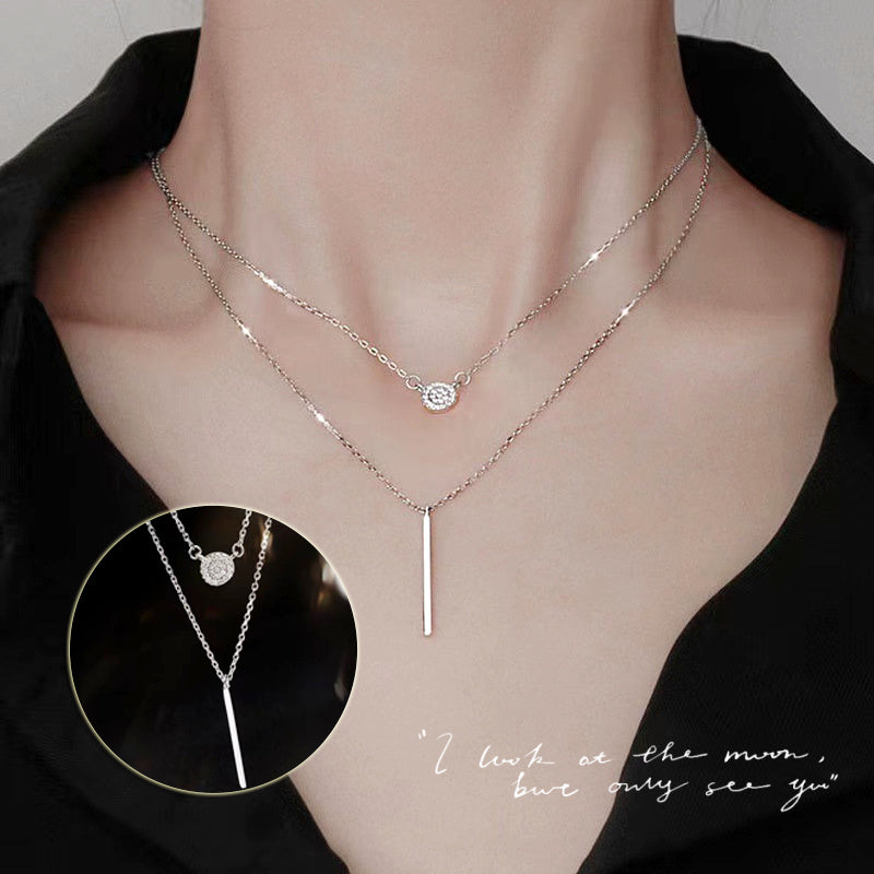 Double Chain with Long Stick Zircon Pendant