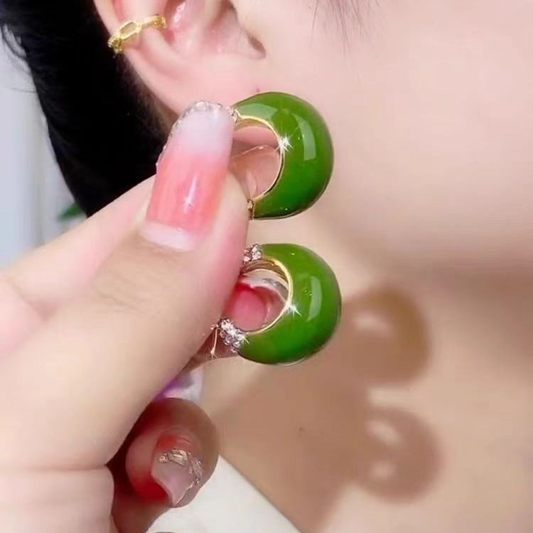 Red & Green Dripping Oil Rhinestone Earrings