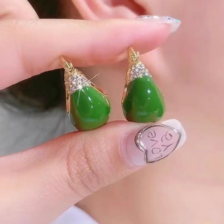 Red & Green Dripping Oil Rhinestone Earrings