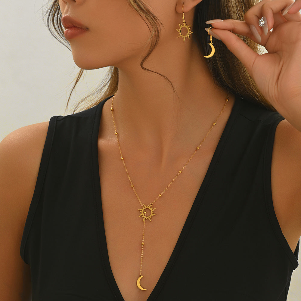 Sun And Moon Necklace And Earrings Set