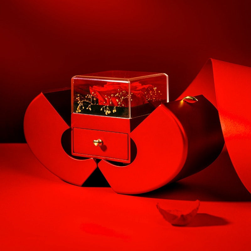 Red Apple Jewelry Box with Eternal Rose & Necklace