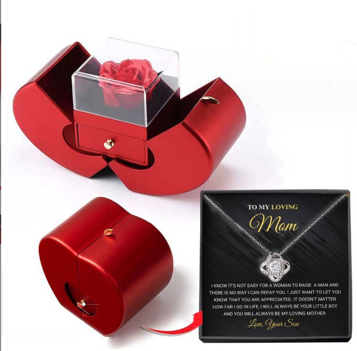 Red Apple Jewelry Box with Eternal Rose & Necklace