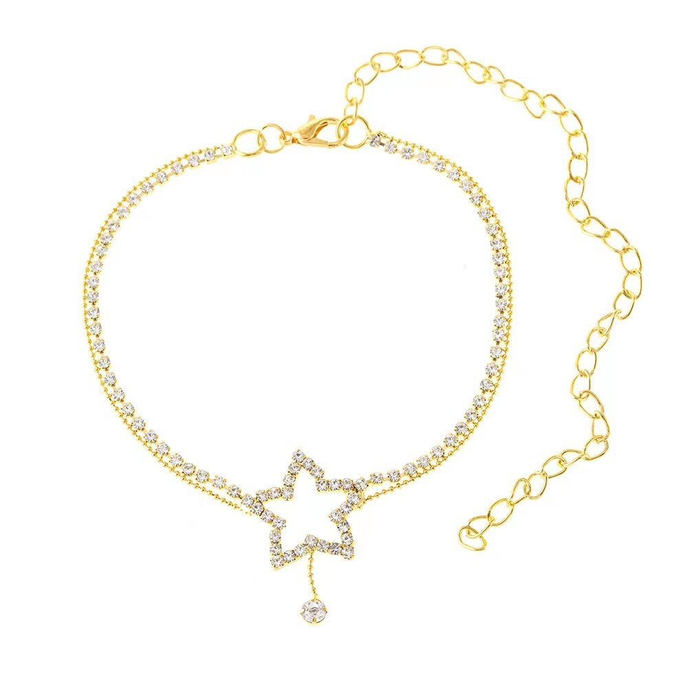 Star & Heart Rhinestone Bead Necklace and Anklet
