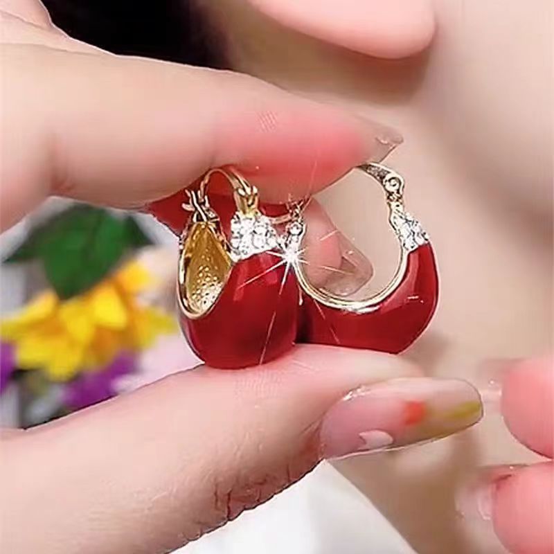 Red & Green Dripping Oil Rhinestone Earrings
