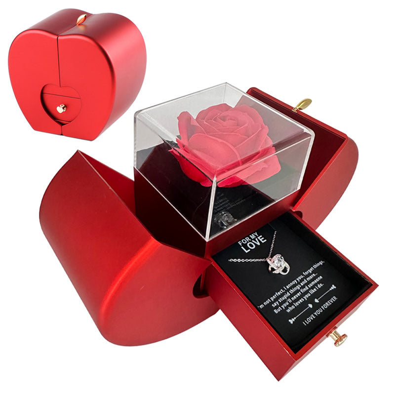 Red Apple Jewelry Box with Eternal Rose & Necklace