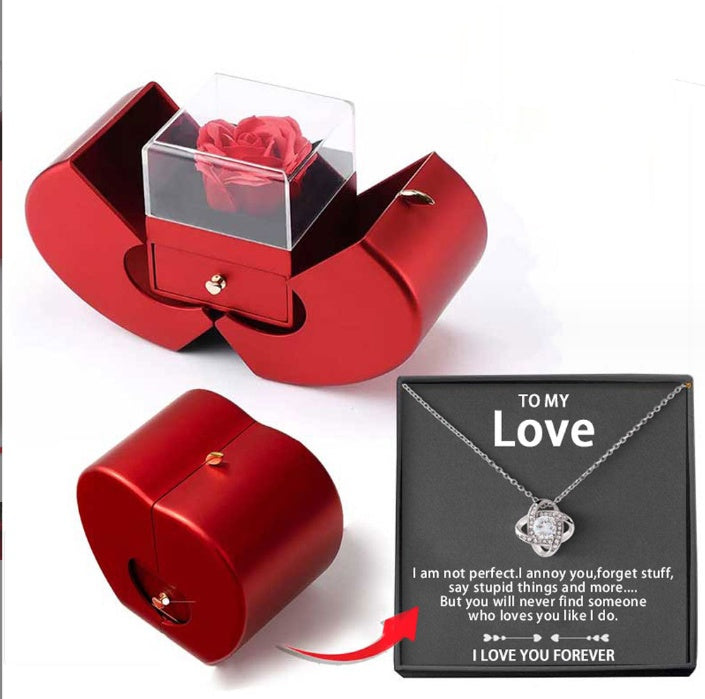 Red Apple Jewelry Box with Eternal Rose & Necklace