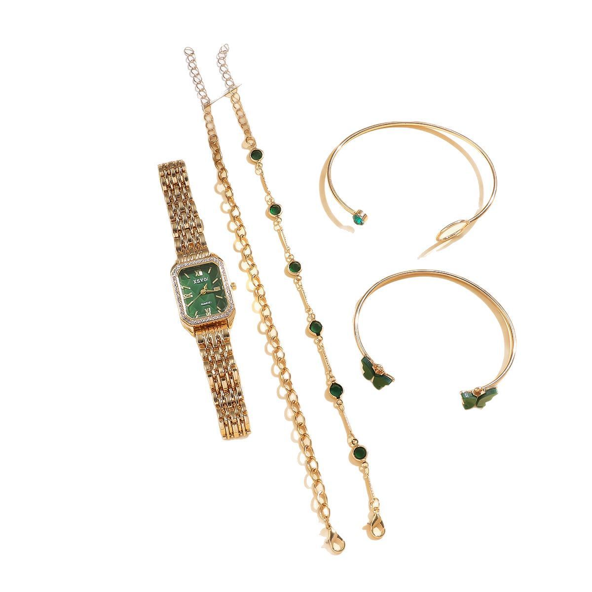 Emerald Luxury Square Steel Watch with Butterfly Bracelet