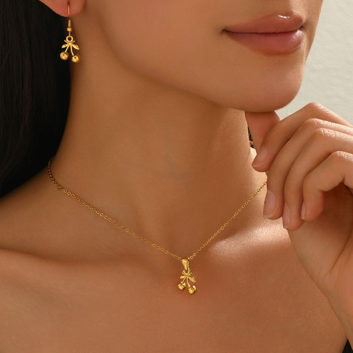 Cherry Pendant Necklace & Earrings Set