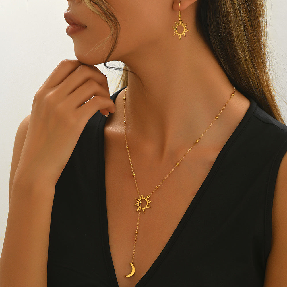 Sun And Moon Necklace And Earrings Set