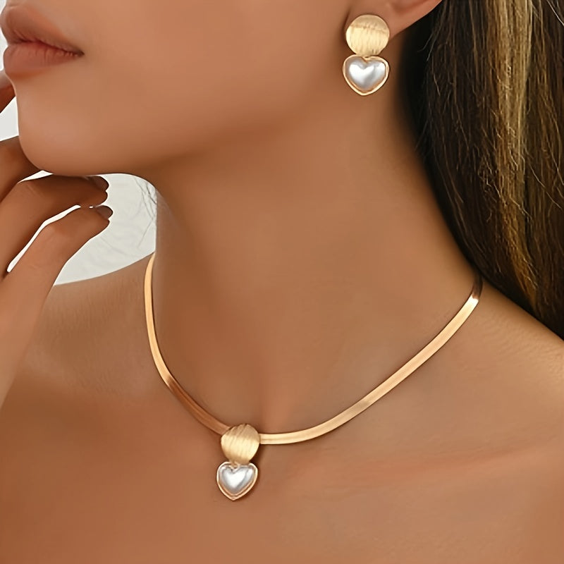 Heart & Pearl Collarbone Necklace Set